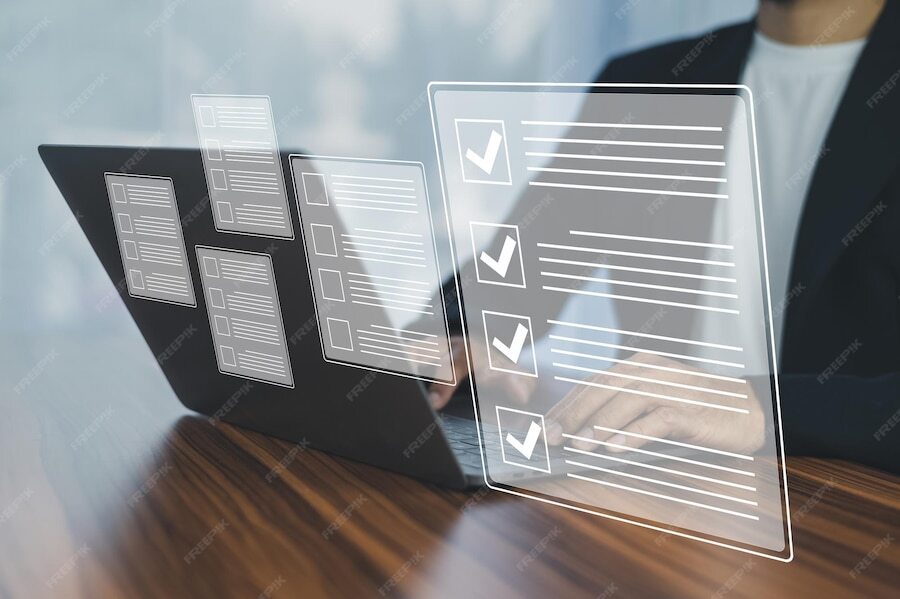 Premium Photo | Document checklist concept businessman using computer ... Premium Photo | Document checklist concept businessman using computer ...